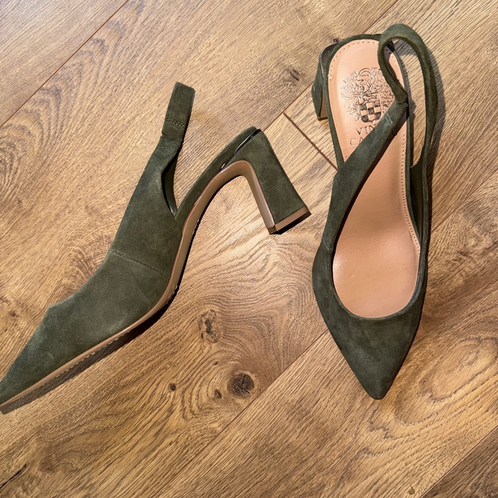 Vince Forest Green Suede Slingback Pumps